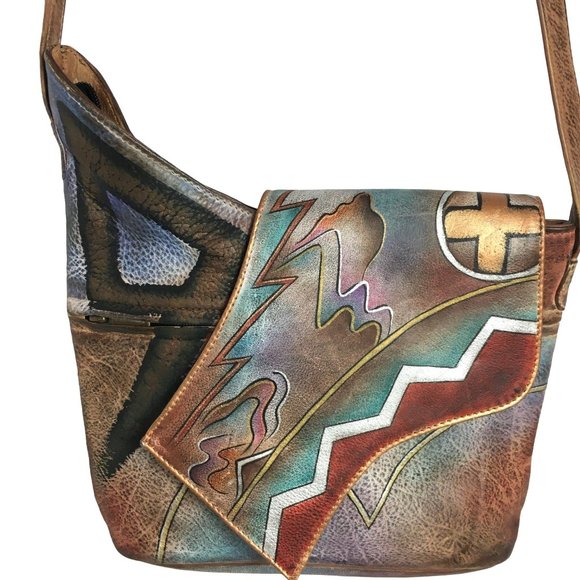 Anuschka NEVER USED Handpaint Leather Asymmetric Cross Body Abstract - Picture 1 of 12
